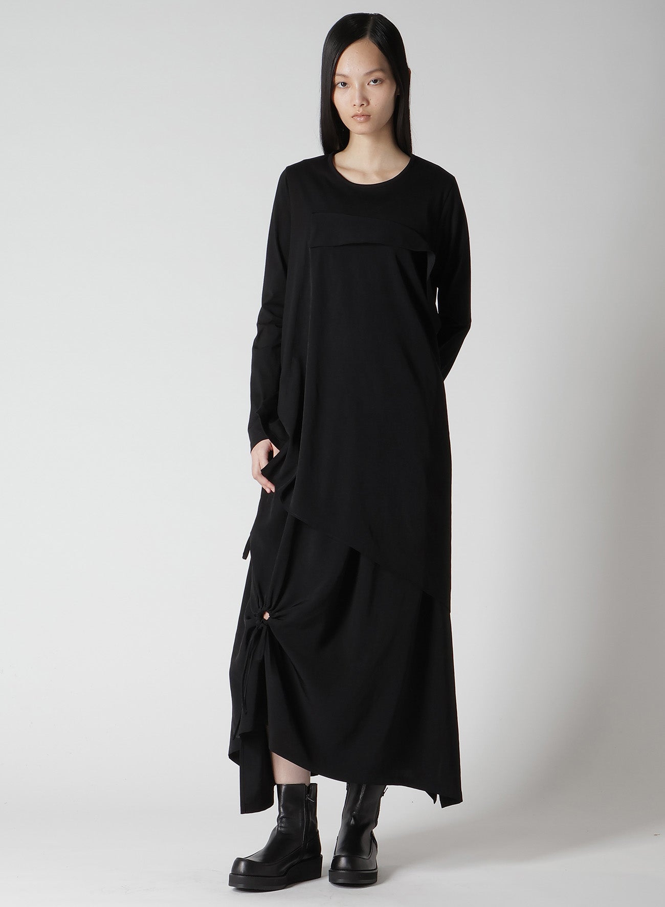 CREPE de CHINE/COTTON JERSEY COMBINATION LONG SLEEEVE T