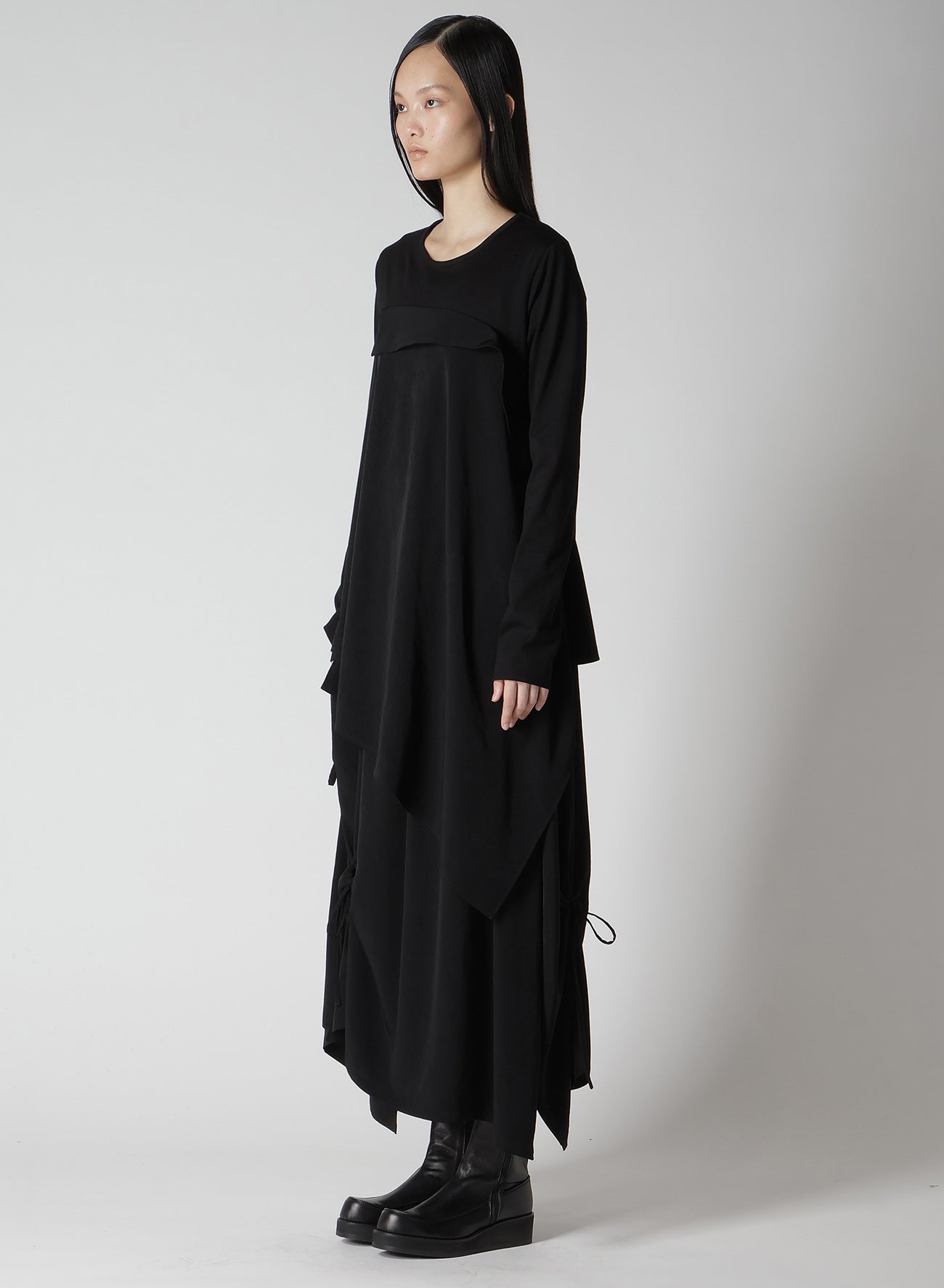 CREPE de CHINE/COTTON JERSEY COMBINATION LONG SLEEEVE T