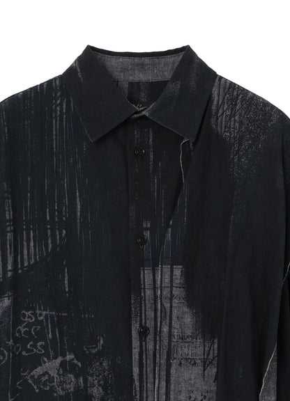 L/C CHAMBRAY LOGO SCRIBBLE PT LEFT DRAPE BLOUSE