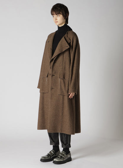 W/LI HERRINGBONE COLLARLESS COAT