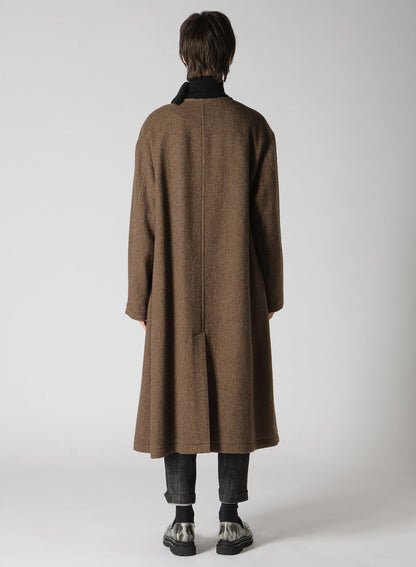 W/LI HERRINGBONE COLLARLESS COAT