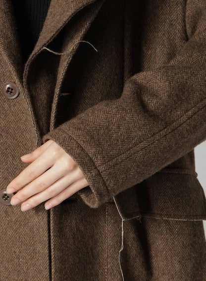 W/LI HERRINGBONE COLLARLESS COAT