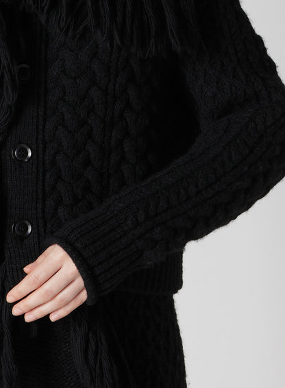 CABLE/FRINGE CARDIGAN