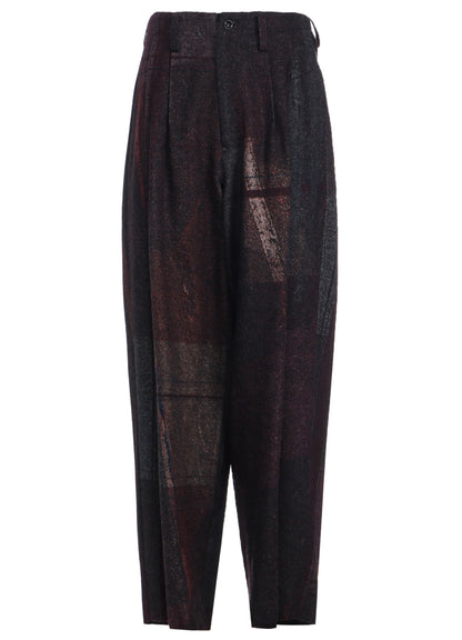 RAISED C/W TWILL PEALED CHECK PT DOUBLE TUCK WIDE PANTS