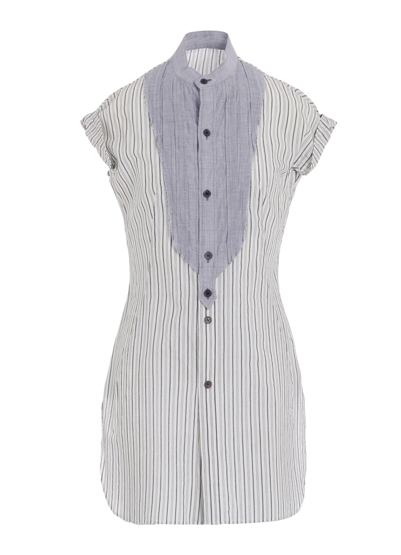 C/CU HARD TWISTED DOBBY STRIPE STAND COLLAR SHIRT
