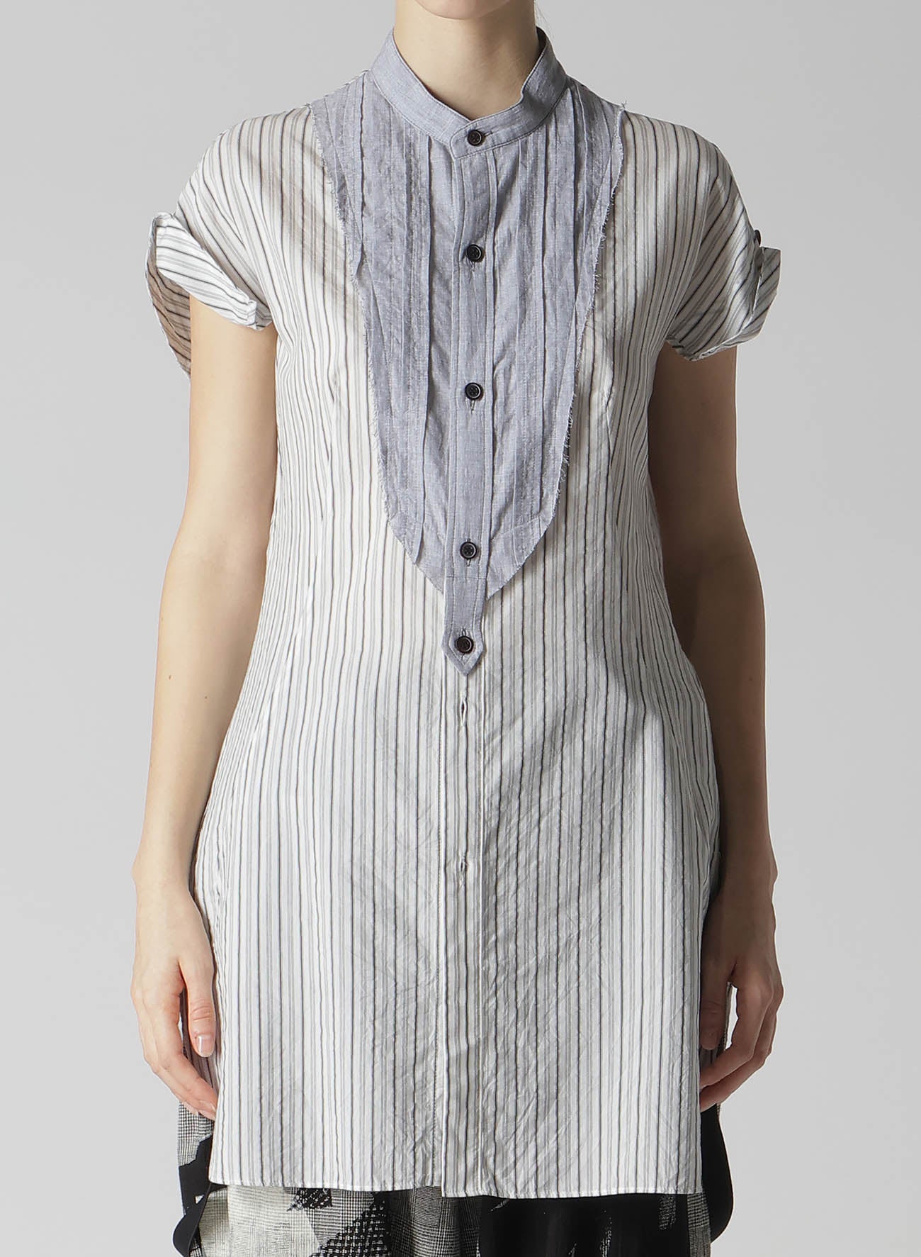 C/CU HARD TWISTED DOBBY STRIPE STAND COLLAR SHIRT