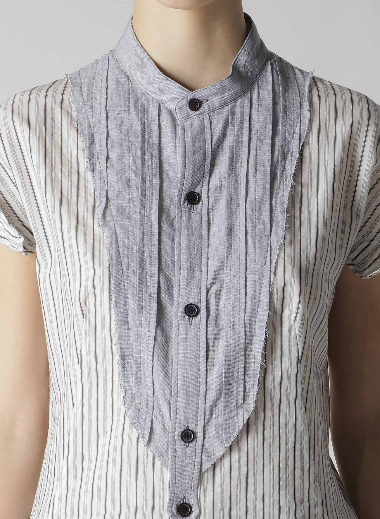 C/CU HARD TWISTED DOBBY STRIPE STAND COLLAR SHIRT