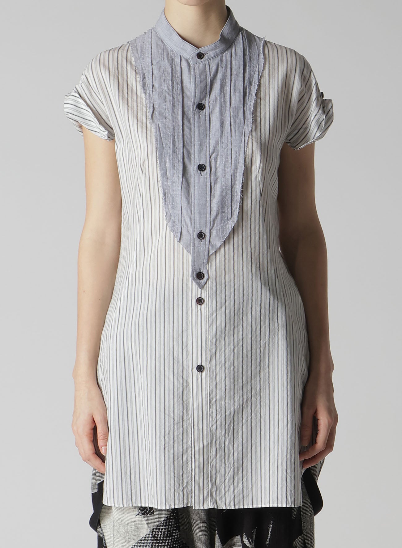 C/CU HARD TWISTED DOBBY STRIPE STAND COLLAR SHIRT