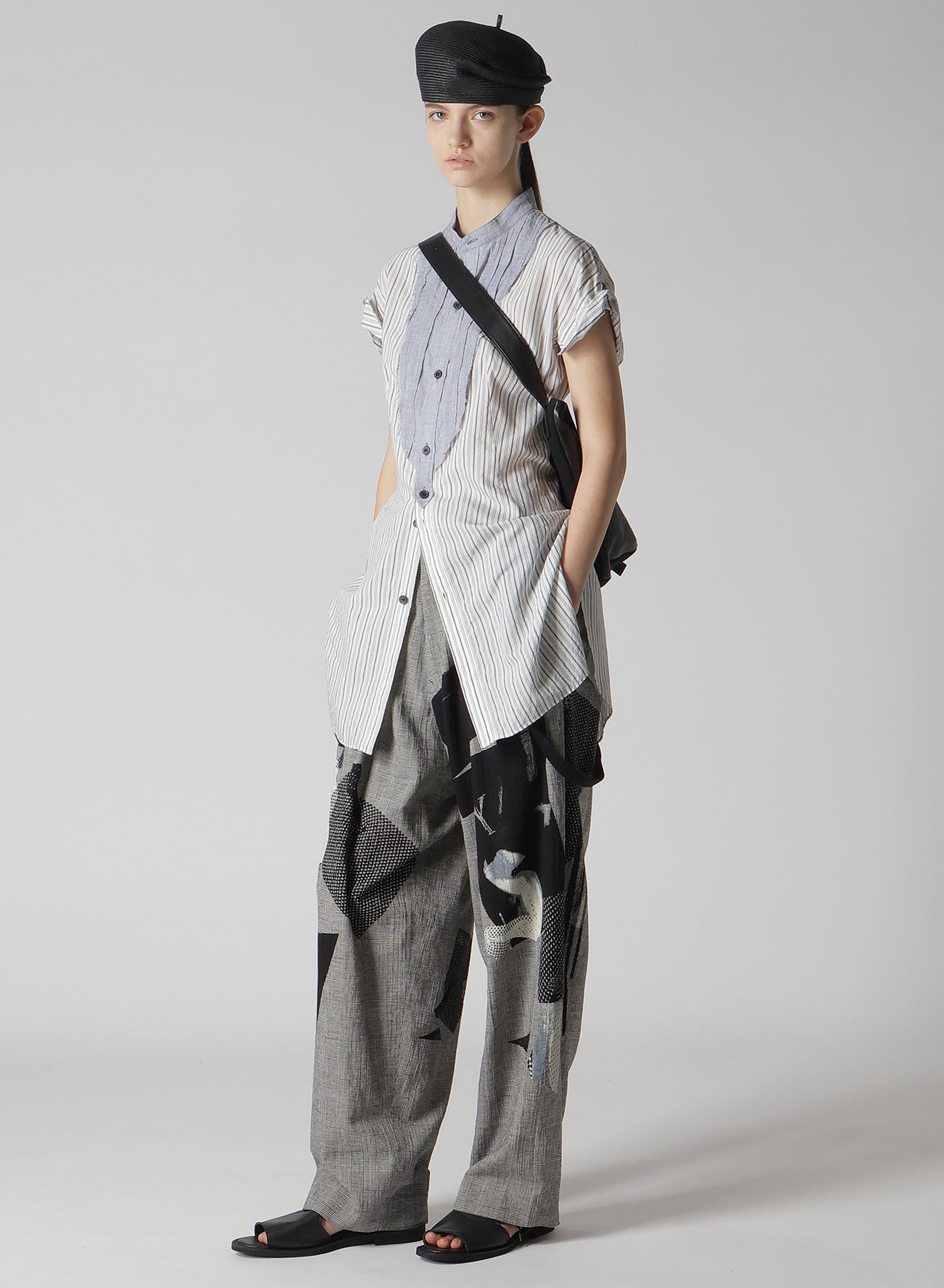 C/CU HARD TWISTED DOBBY STRIPE STAND COLLAR SHIRT