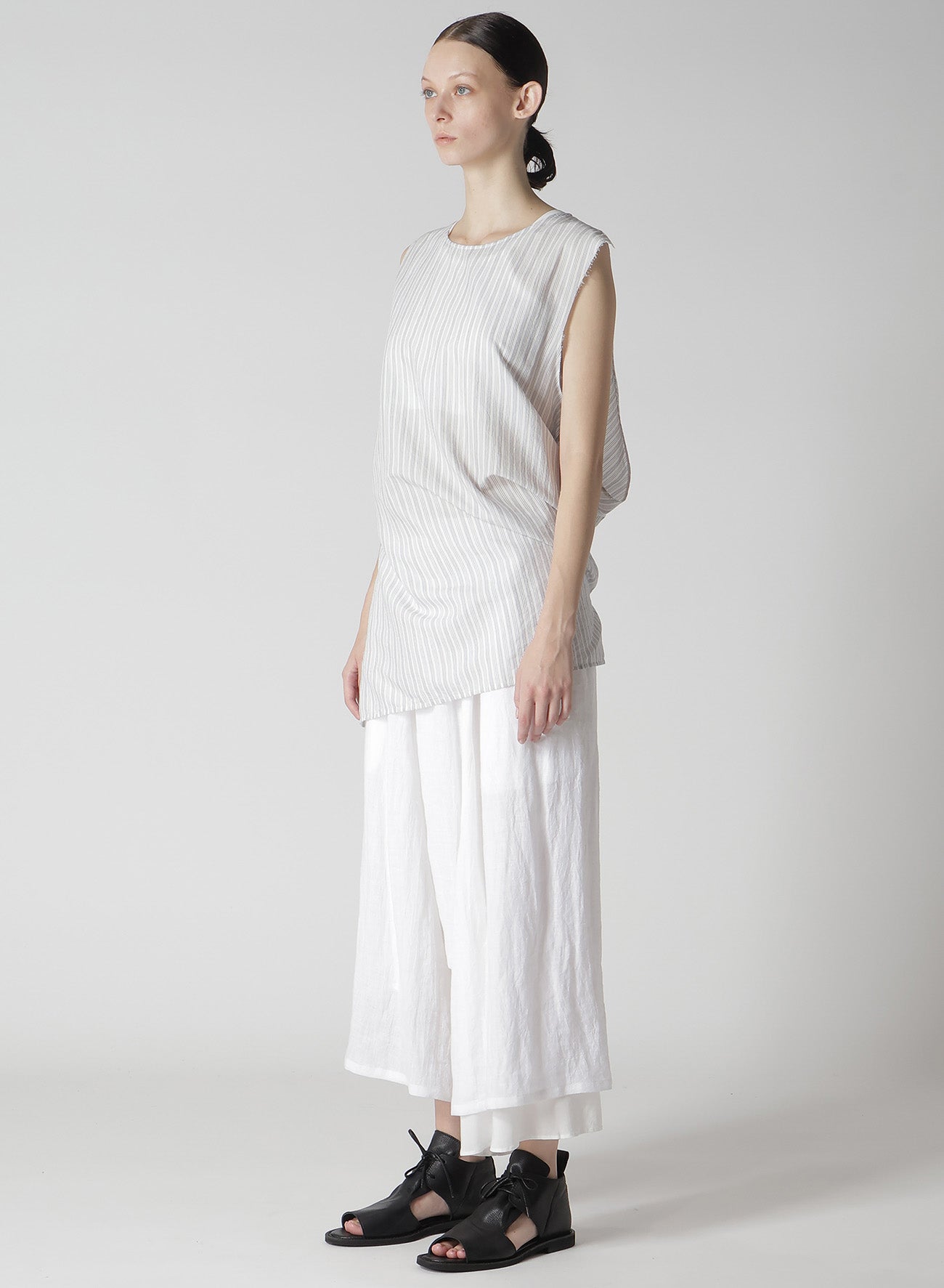C/CU HARD TWISTED DOBBY STRIPE SLEEVELESS DRAPE SHIRT