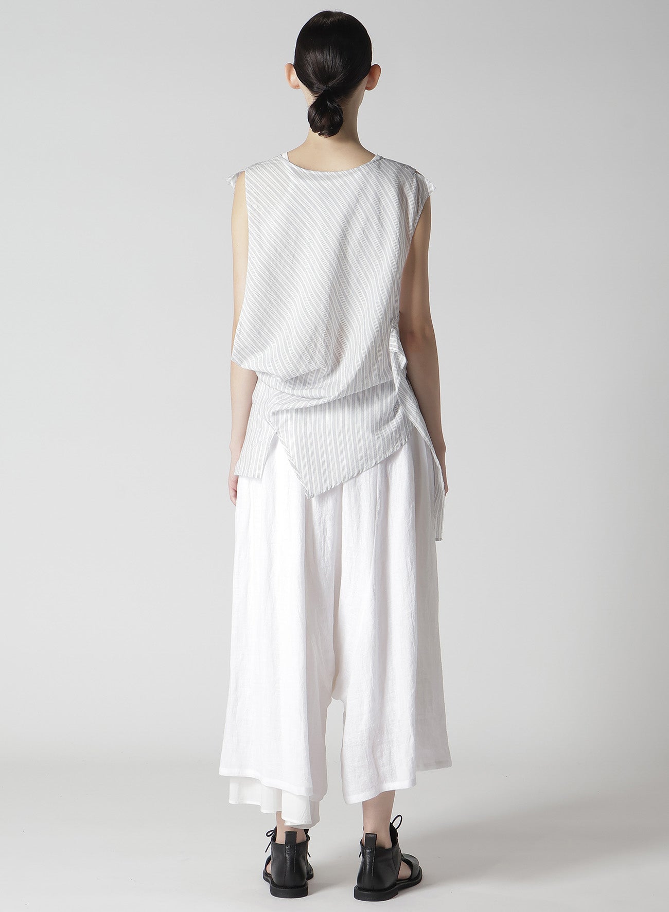 C/CU HARD TWISTED DOBBY STRIPE SLEEVELESS DRAPE SHIRT