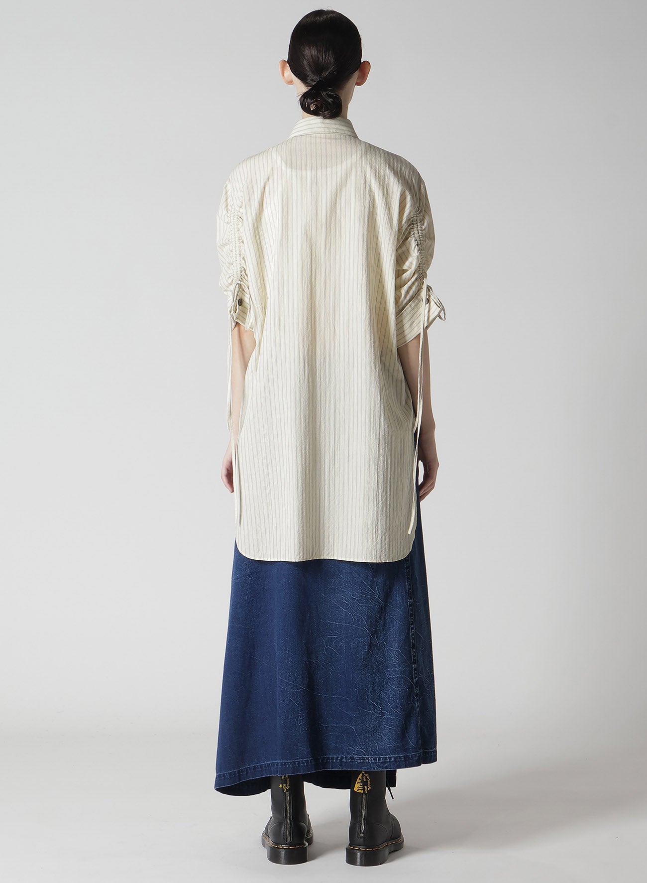 DOBBY STRIPE SHIRRING SLEEVE SHIRT