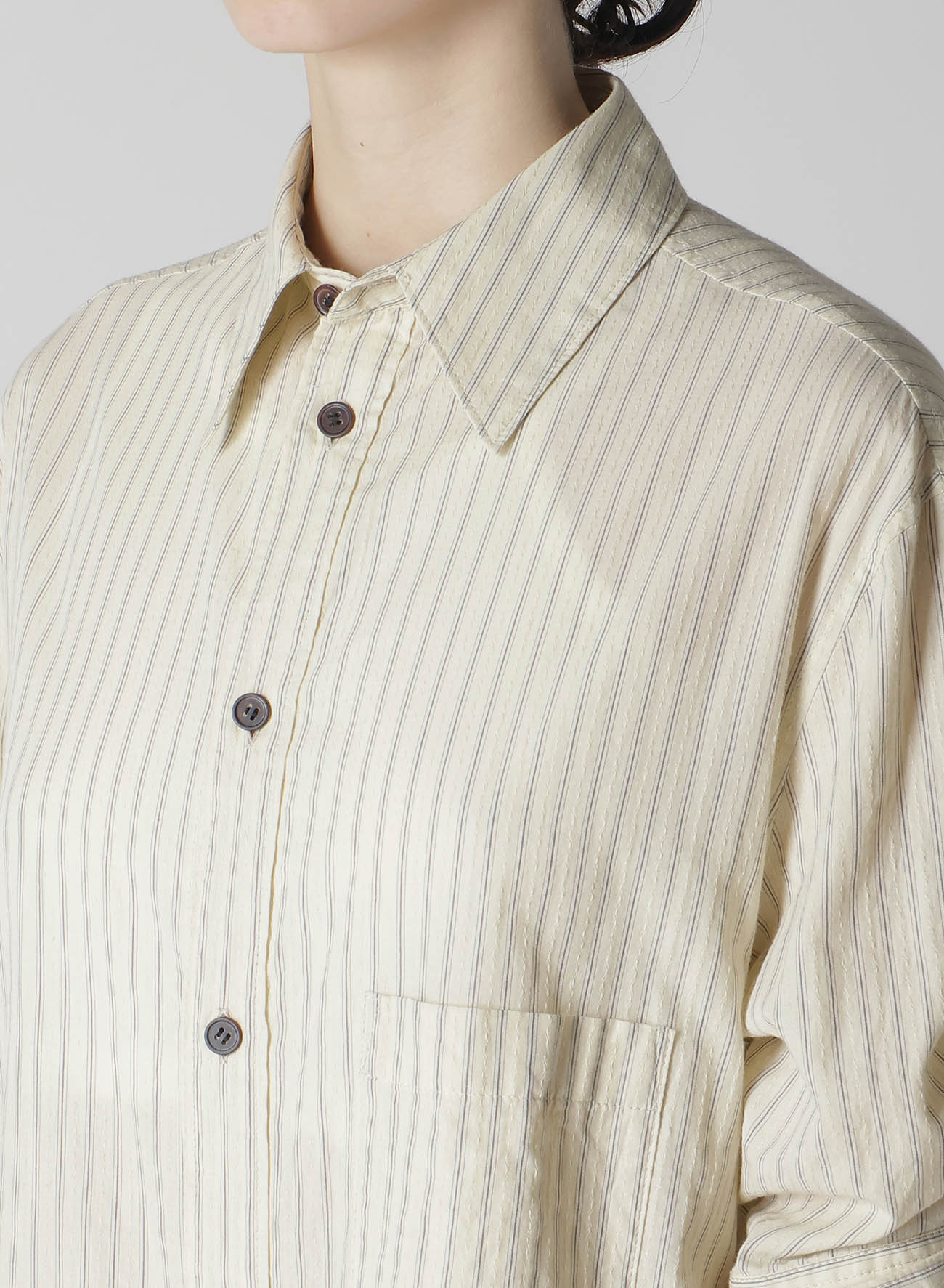 DOBBY STRIPE SHIRRING SLEEVE SHIRT