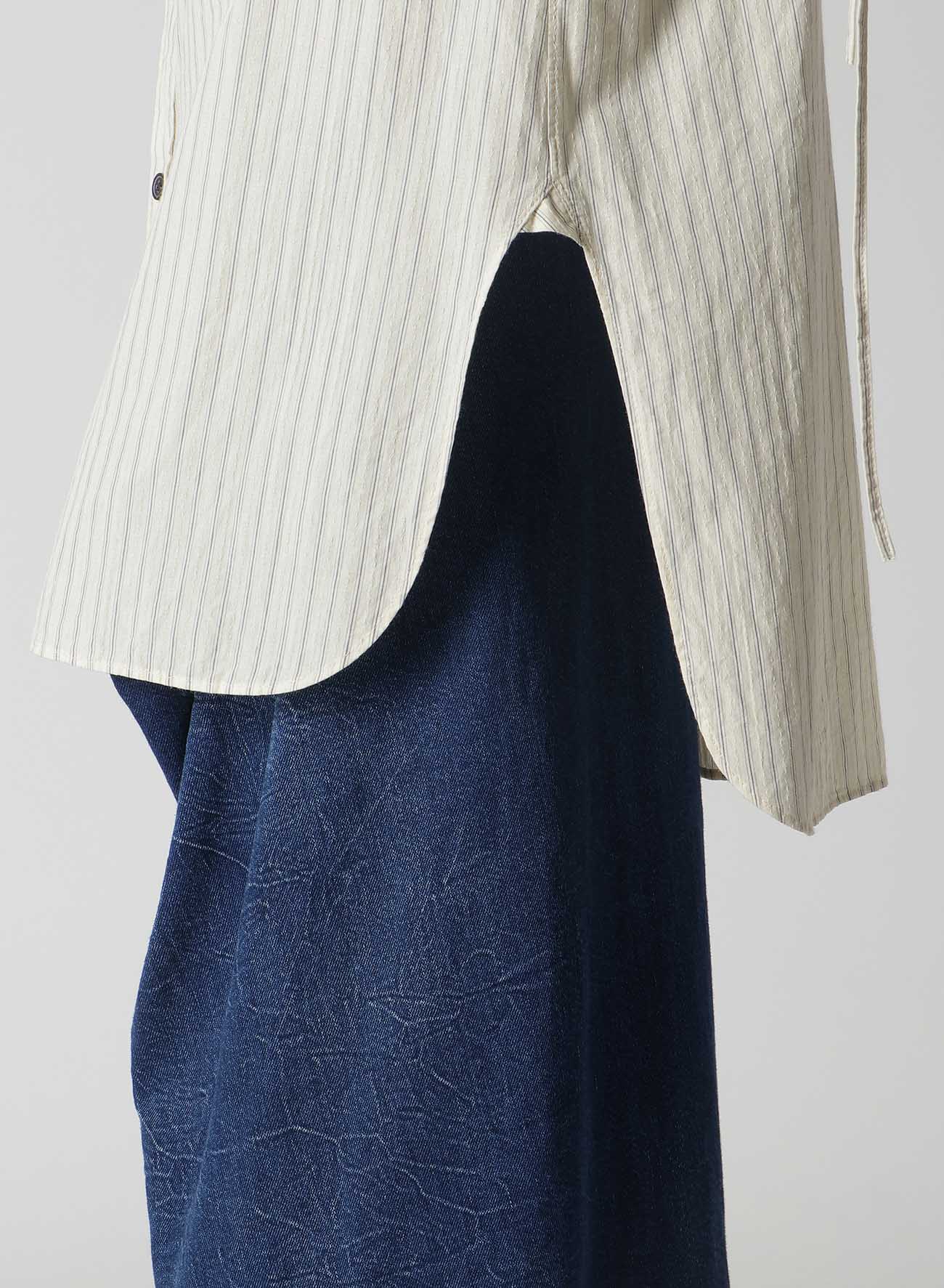 DOBBY STRIPE SHIRRING SLEEVE SHIRT