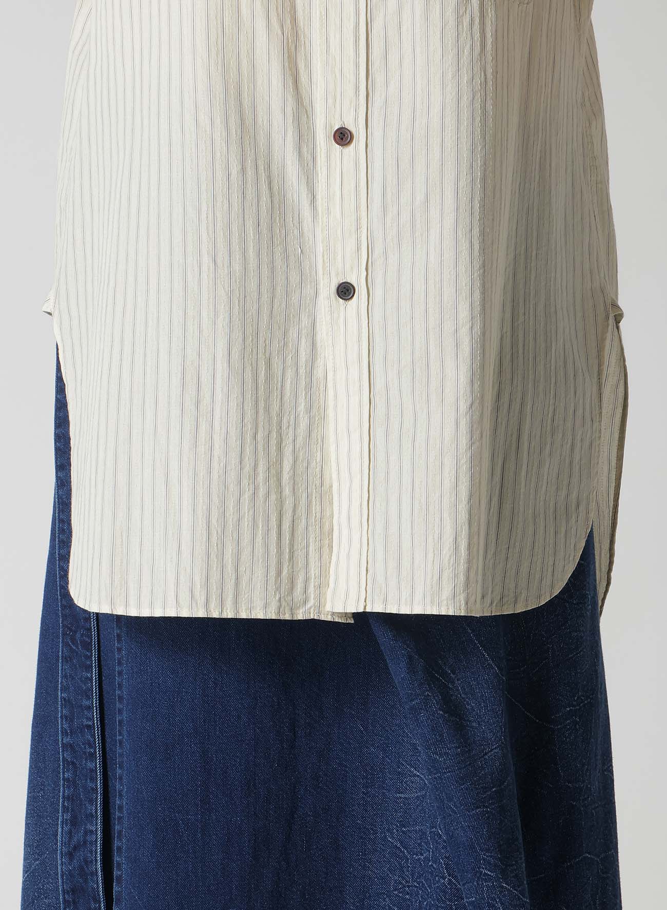 DOBBY STRIPE SHIRRING SLEEVE SHIRT