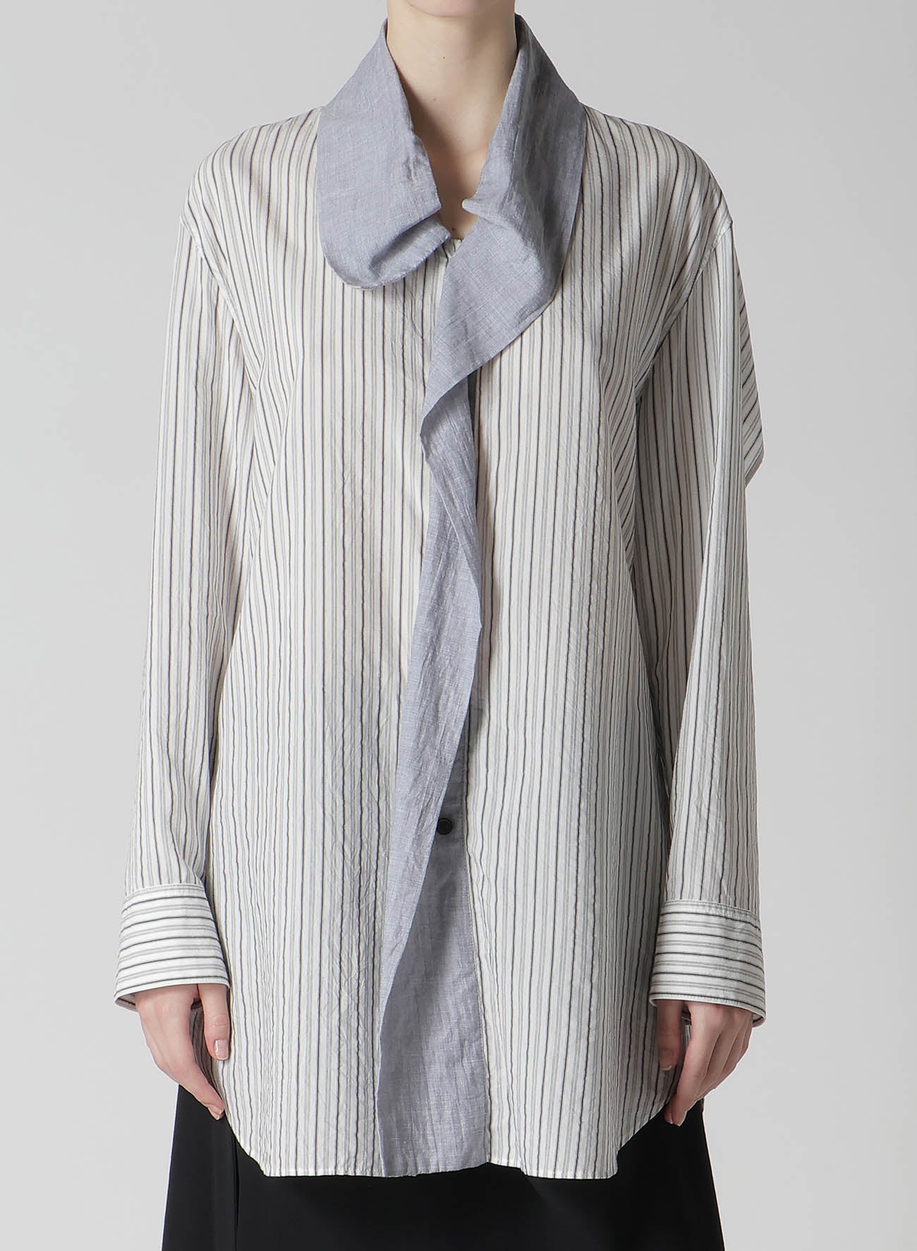 C/CU HARD TWISTED DOBBY STRIPE TIE STYLE SHIRT