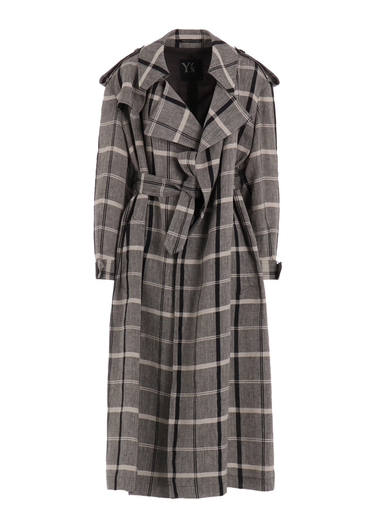 LINEN/NYLON PLAID TRENCH COAT