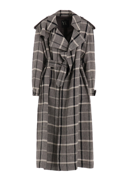 LINEN/NYLON PLAID TRENCH COAT