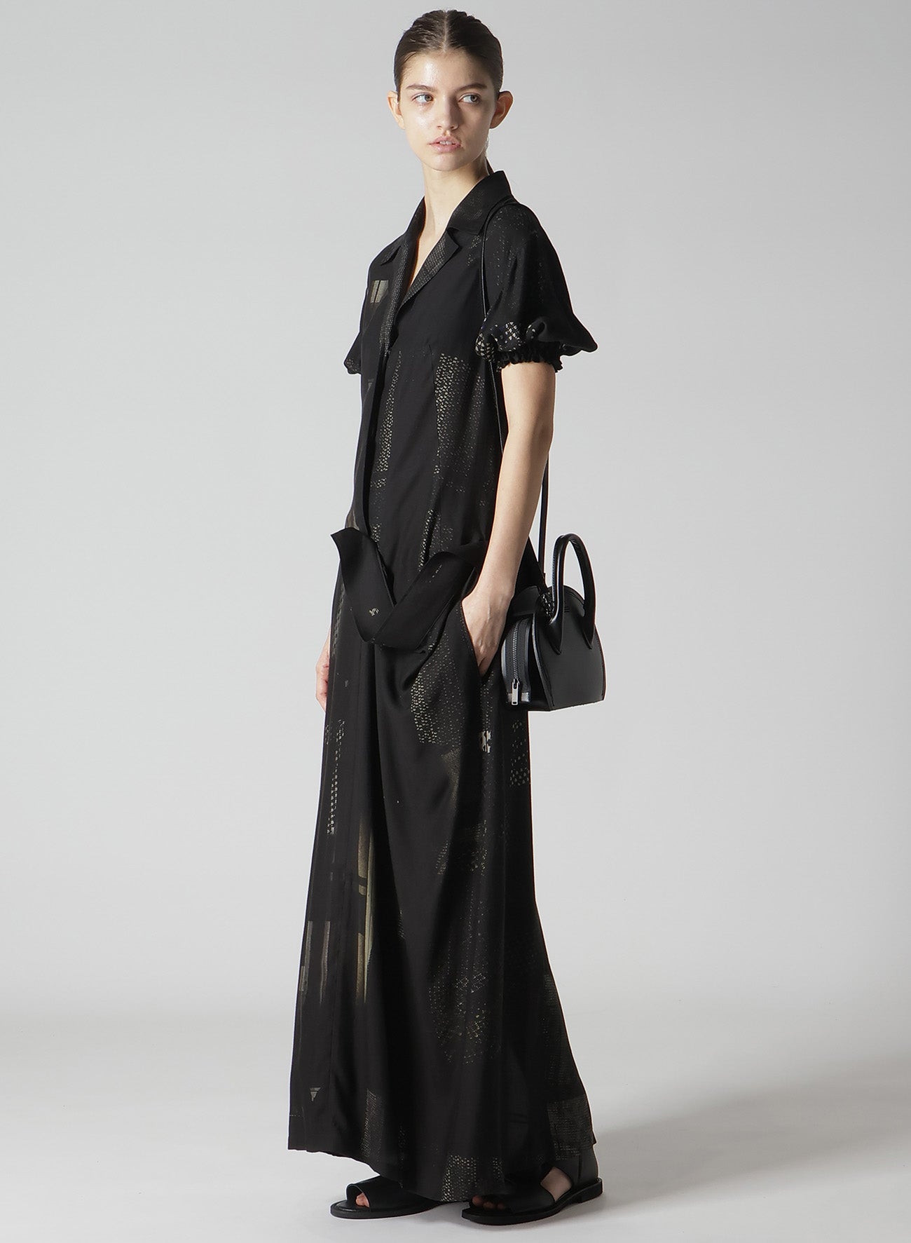 CU/DUNGAREE TWILL DARK NEON PRINT LEFT SIDE GATHERED DRESS