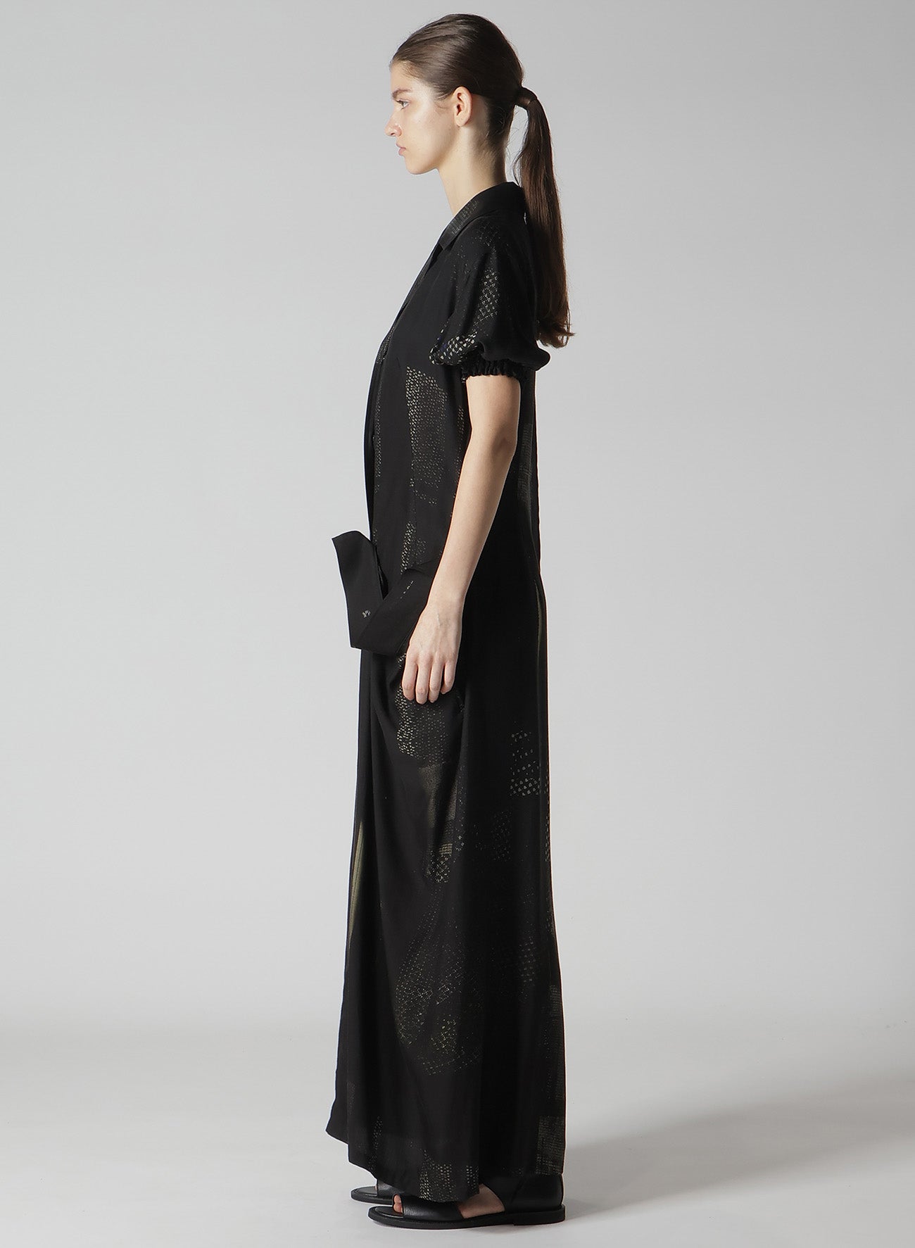 CU/DUNGAREE TWILL DARK NEON PRINT LEFT SIDE GATHERED DRESS