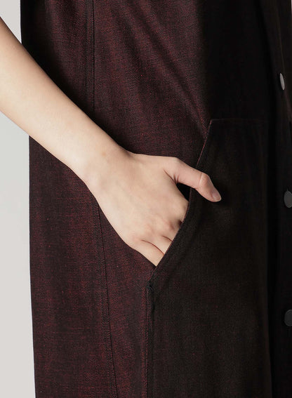 BACK RED BLACK DENIM FRONT OPEN DRESS