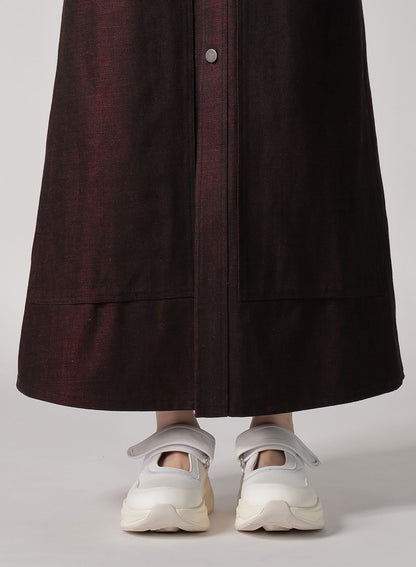 BACK RED BLACK DENIM FRONT OPEN DRESS