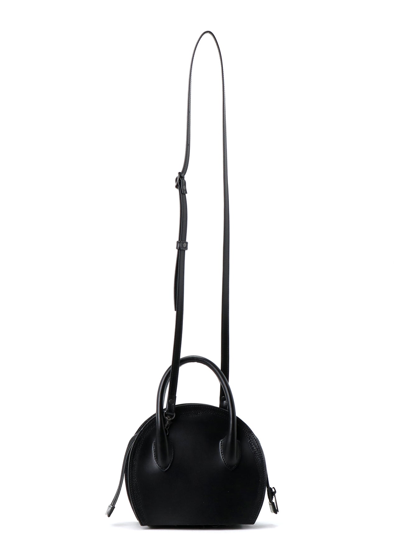 SEMI-GLOSS LEATHER CHOPPED ROUND BAG