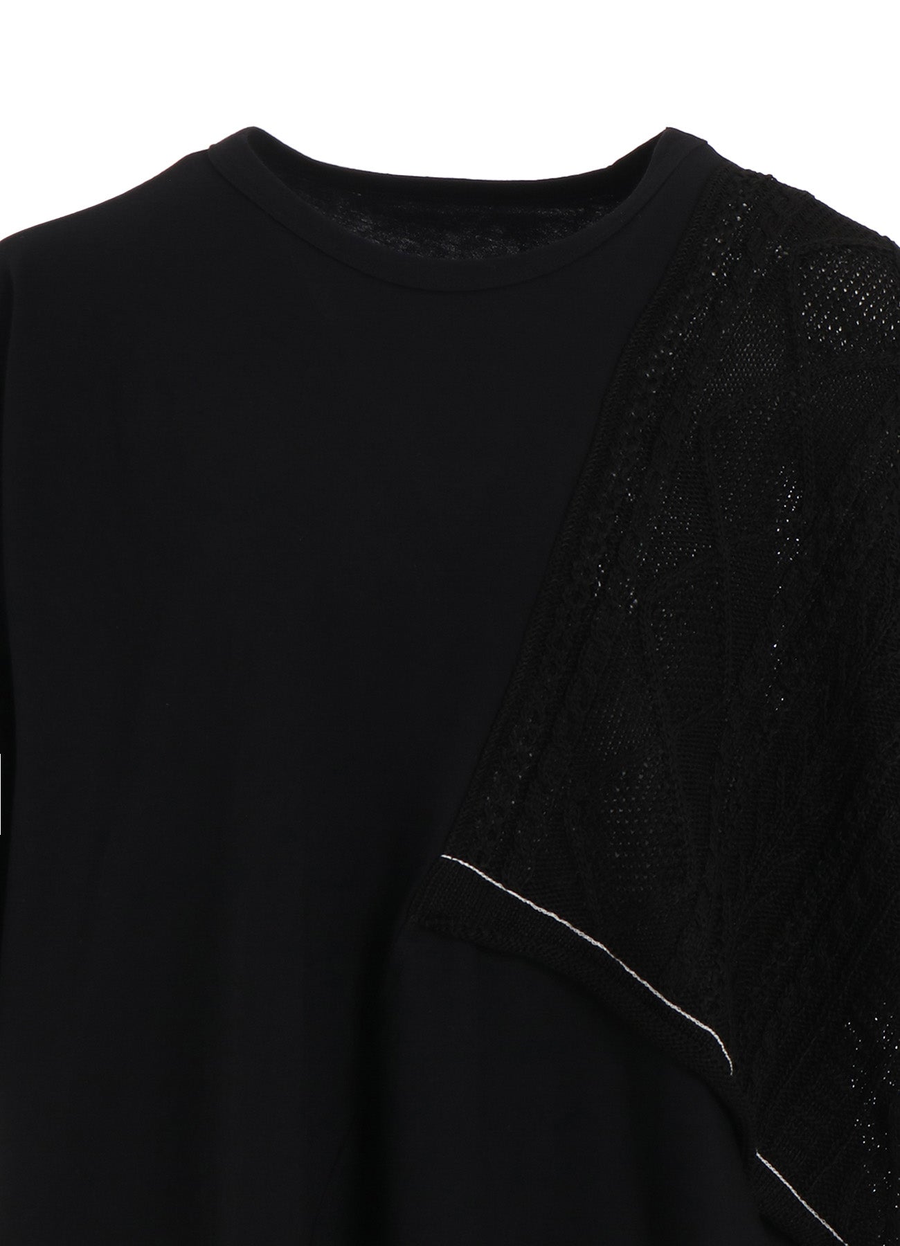 CABLE KNIT/JERSEY SWITCHING SHORT SLEEVE PULLOVER