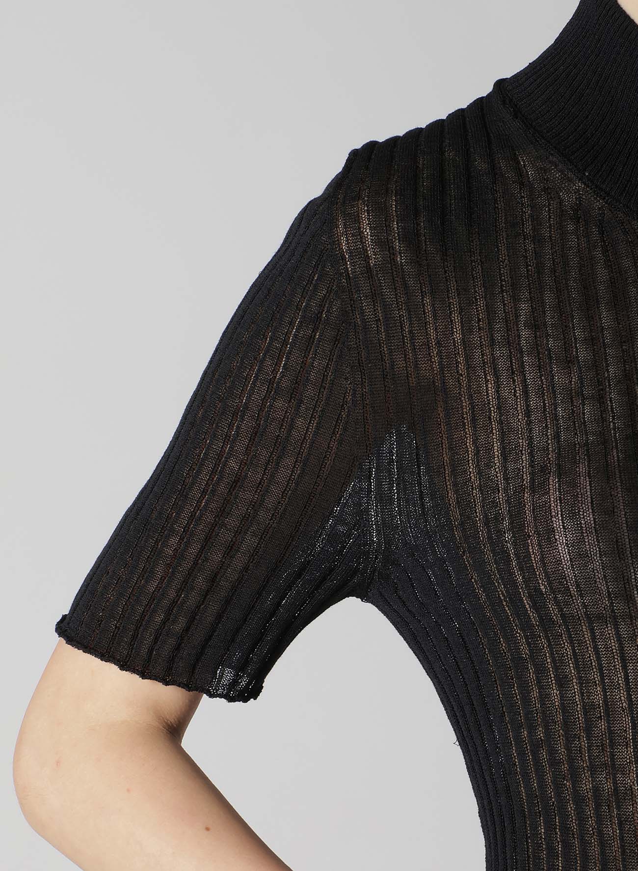 WIDE RIB WG ASYMMETRIC LACE UP HALF SLEEVE T