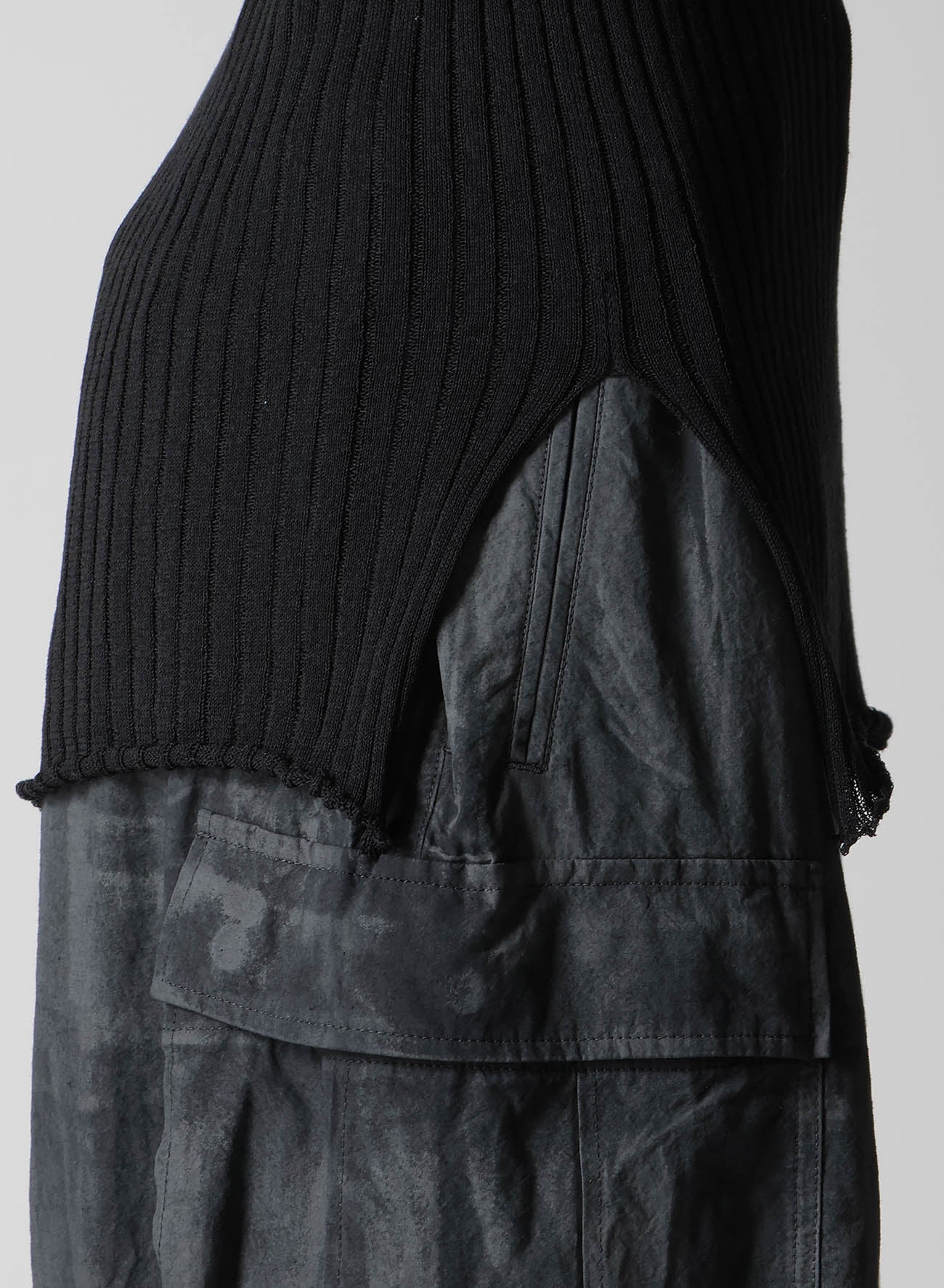 WIDE RIB WG ASYMMETRIC LACE UP HALF SLEEVE T