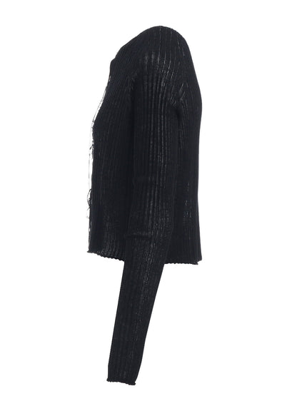 WIDE RIB WG LACE UP LONG SLEEVE CARDIGAN