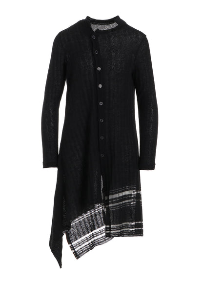 DROP NEEDLE RIB STRIPE ASYMMETRIC LONG CARDIGAN