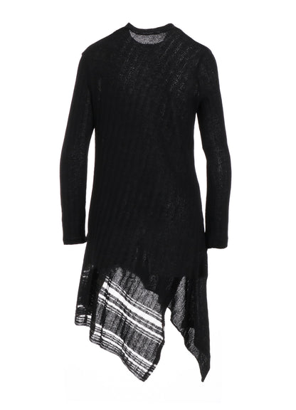 DROP NEEDLE RIB STRIPE ASYMMETRIC LONG CARDIGAN