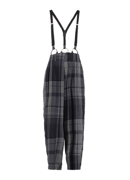 GAUZE PLAID SUSPENDER PANTS