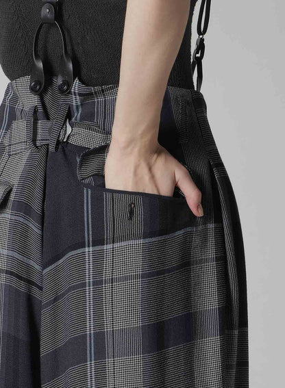 GAUZE PLAID SUSPENDER PANTS