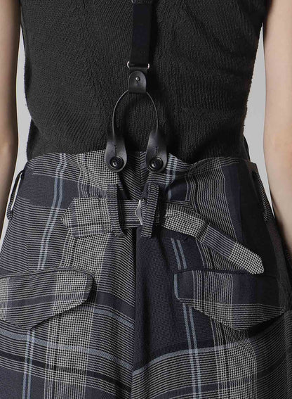 GAUZE PLAID SUSPENDER PANTS