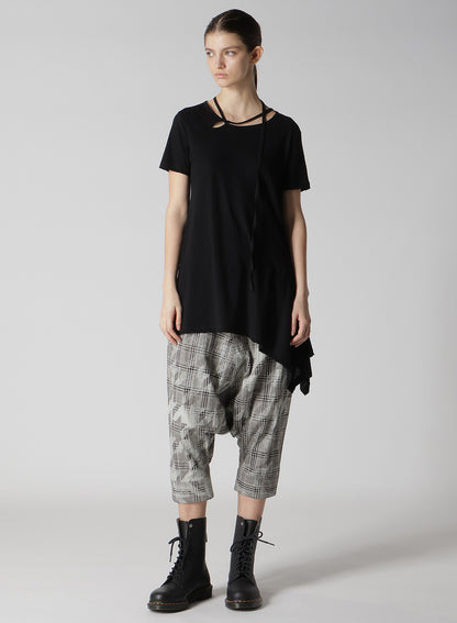 COTTON/LINEN PLAID×BIG HOUNDSTOOTH CUFFED HEM SARROUEL PANTS