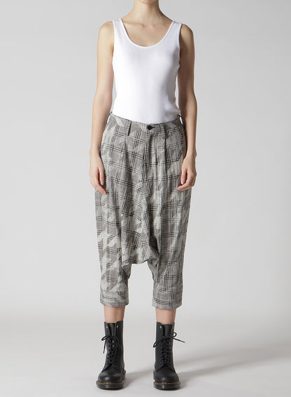 COTTON/LINEN PLAID×BIG HOUNDSTOOTH CUFFED HEM SARROUEL PANTS