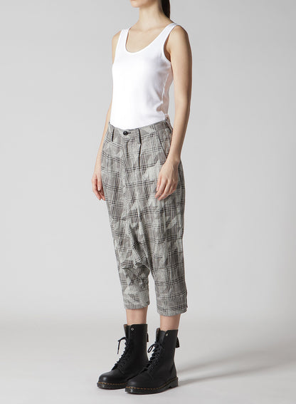 COTTON/LINEN PLAID×BIG HOUNDSTOOTH CUFFED HEM SARROUEL PANTS