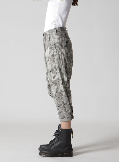 COTTON/LINEN PLAID×BIG HOUNDSTOOTH CUFFED HEM SARROUEL PANTS