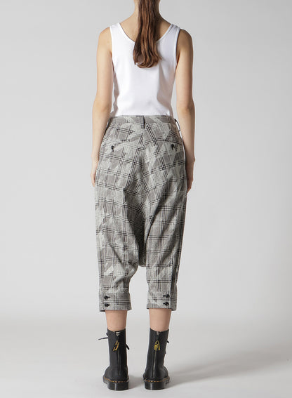 COTTON/LINEN PLAID×BIG HOUNDSTOOTH CUFFED HEM SARROUEL PANTS
