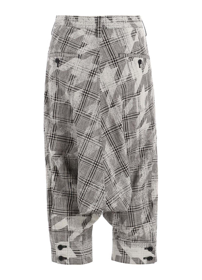 COTTON/LINEN PLAID×BIG HOUNDSTOOTH CUFFED HEM SARROUEL PANTS