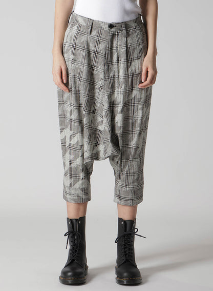 COTTON/LINEN PLAID×BIG HOUNDSTOOTH CUFFED HEM SARROUEL PANTS