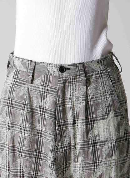 COTTON/LINEN PLAID×BIG HOUNDSTOOTH CUFFED HEM SARROUEL PANTS