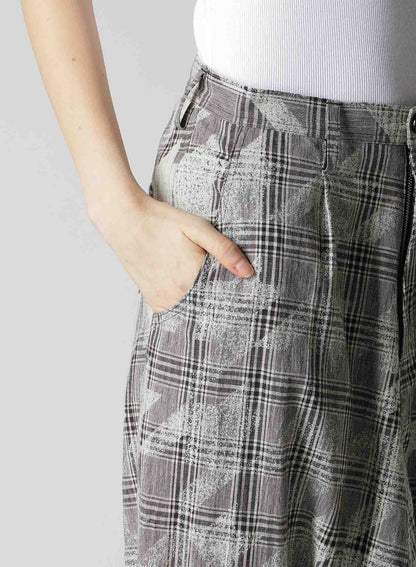 COTTON/LINEN PLAID×BIG HOUNDSTOOTH CUFFED HEM SARROUEL PANTS