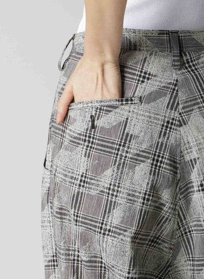 COTTON/LINEN PLAID×BIG HOUNDSTOOTH CUFFED HEM SARROUEL PANTS