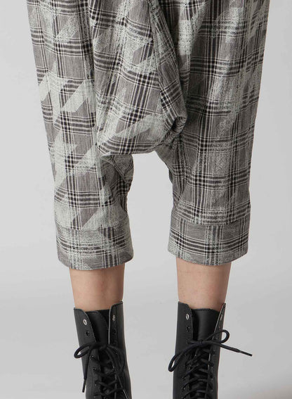 COTTON/LINEN PLAID×BIG HOUNDSTOOTH CUFFED HEM SARROUEL PANTS