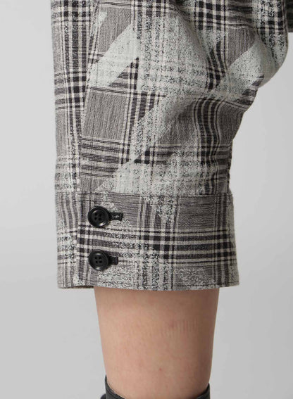 COTTON/LINEN PLAID×BIG HOUNDSTOOTH CUFFED HEM SARROUEL PANTS