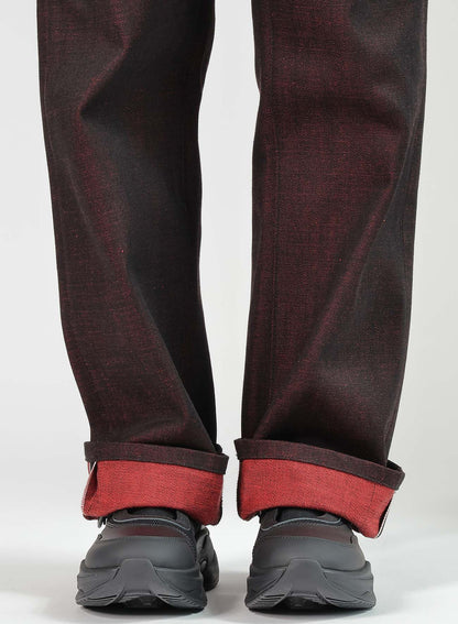 BACK RED BLACK DENIM PANTS