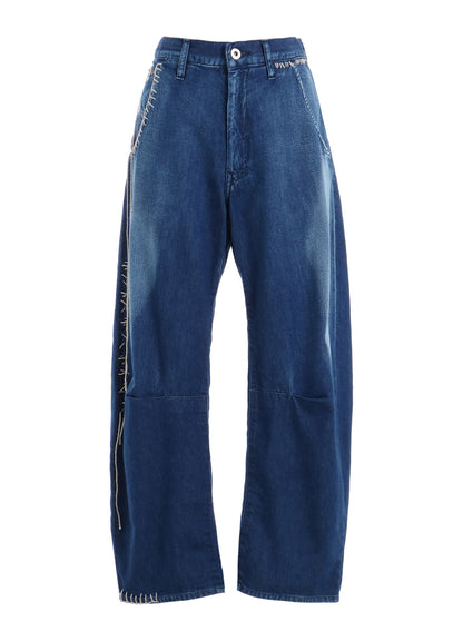 SPOTTED DENIM WIDE LEG GUSSET PANTS